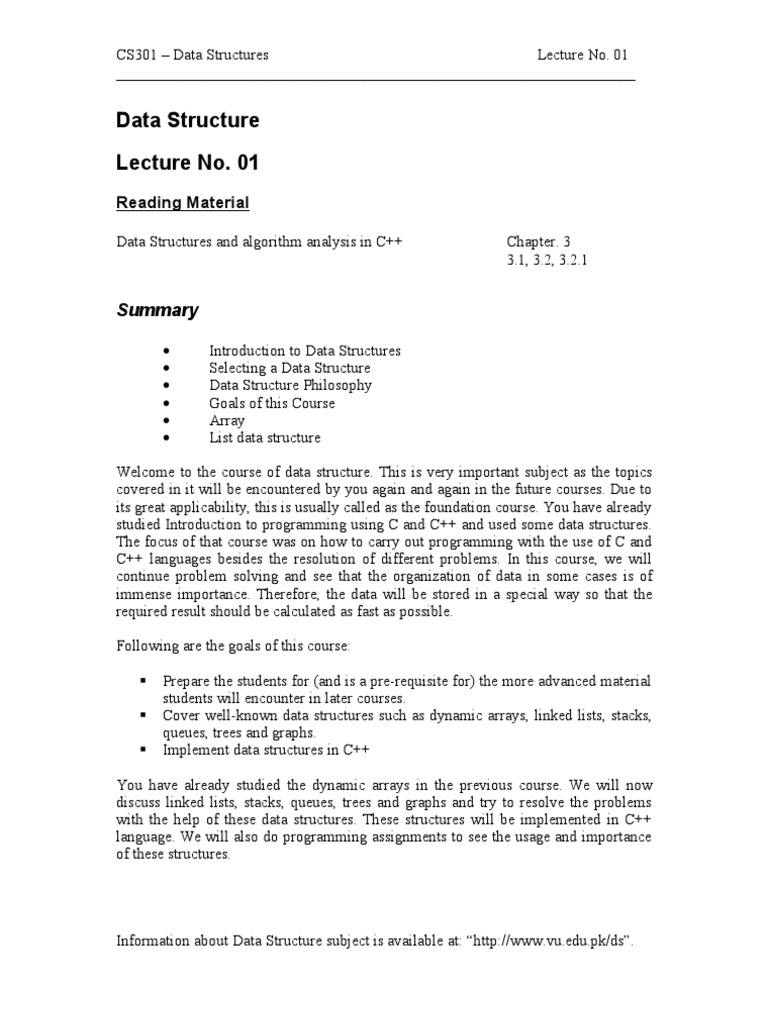cs301 data structures handouts